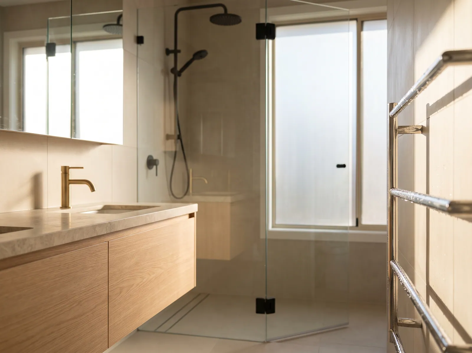 Freshly renovated modern bathroom with a new vanity and fixtures